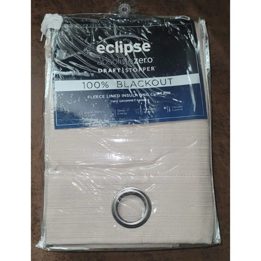 Eclipse Talisa Absolute Zero Beige Blackout Curtain Draft Blocker 63x37 Set of 2